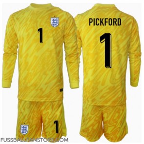 England Jordan Pickford #1 Torwart Replik Auswärtstrikot Kinder EM 2024 Langarm (+ Kurze Hosen)